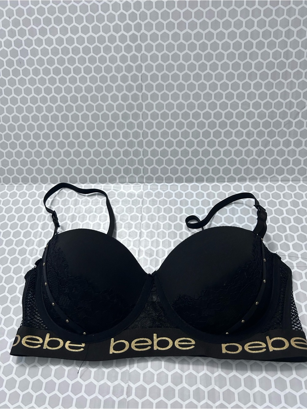 bebe Black Lace Underwire Push-Up Bra. Size 40C